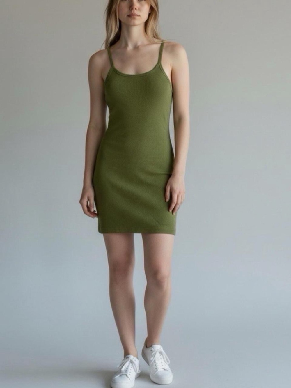 Eterne Olive Green Ribbed Tank Mini Dress Size Medium NWT